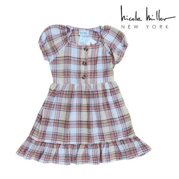 Nicole Miller Other - Nicole Miller Girls Woven Plaid Dress Short Sleeve Half Button Down Size 2T